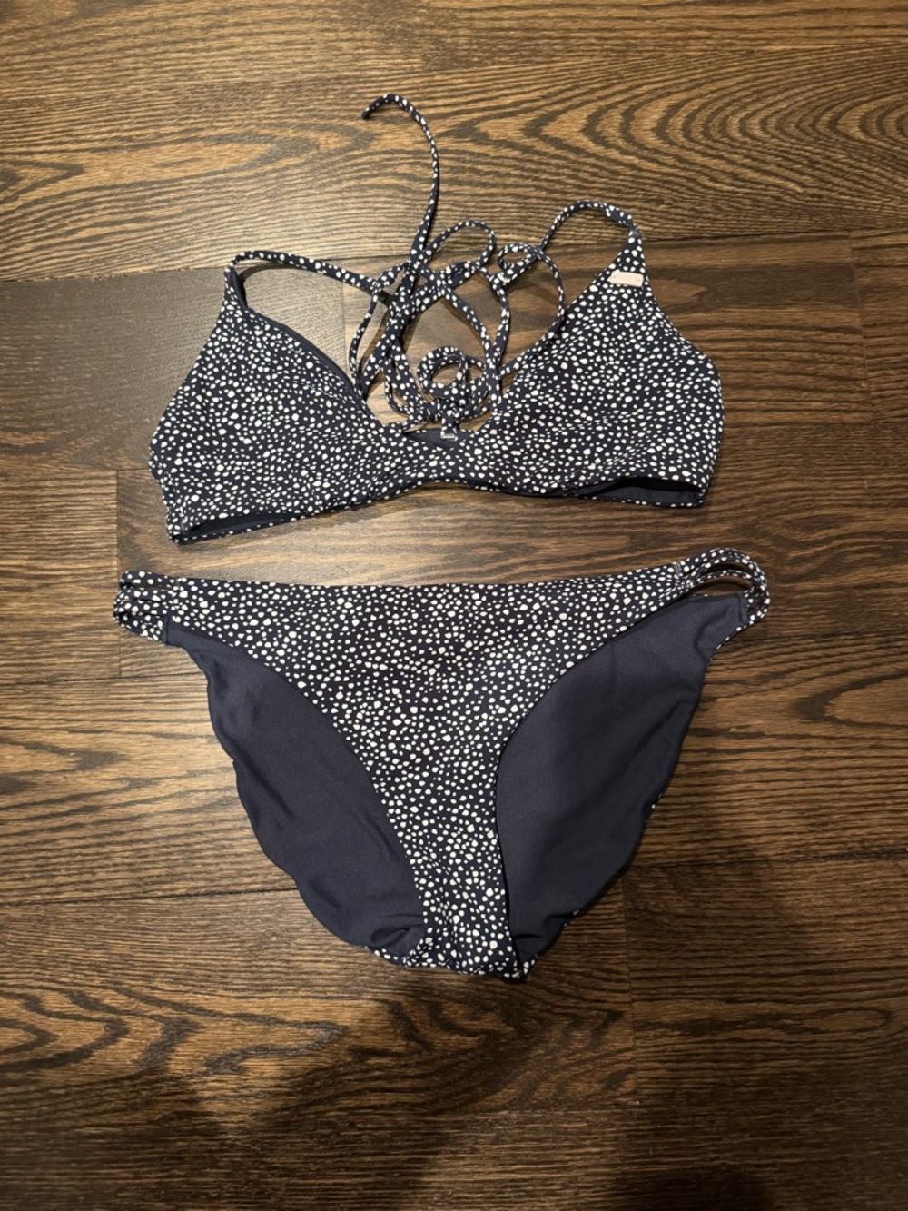 Roxy Navy and White Dot Bikini Set
